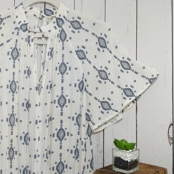 Chloe & Katie Peasant Shirt Cream Navy Cottage Hippie Sheer Boho Prairie Casual - Picture 4 of 14